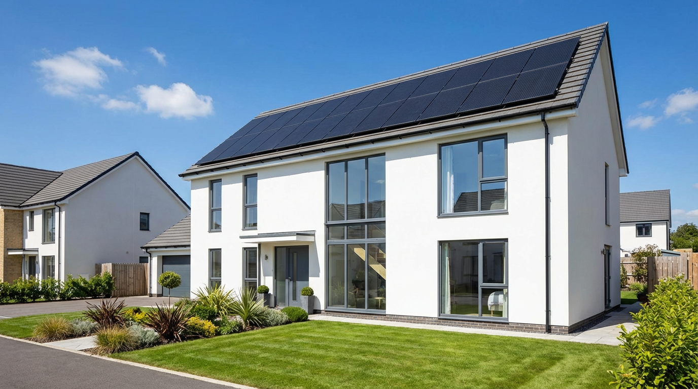 Modern detached home in Teesside with solar panels